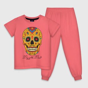 Детская пижама хлопок с принтом Мексиканский череп в Екатеринбурге, 100% хлопок |  брюки и футболка прямого кроя, без карманов, на брюках мягкая резинка на поясе и по низу штанин
 | color | day of the dead | dead | death | halloween | holiday | mexican skull | mexico | ornament | pattern | день мертвых | мексика | мексиканский череп | мертвецов | орнамент | праздник | узоры | хэллоуин | цветы