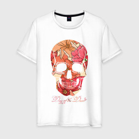 Мужская футболка хлопок с принтом Мексиканский череп в Екатеринбурге, 100% хлопок | прямой крой, круглый вырез горловины, длина до линии бедер, слегка спущенное плечо. | Тематика изображения на принте: 