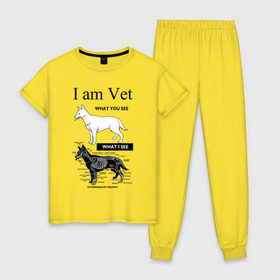 Женская пижама хлопок с принтом I Am Vet в Екатеринбурге, 100% хлопок | брюки и футболка прямого кроя, без карманов, на брюках мягкая резинка на поясе и по низу штанин | ветеринар | ветеринарный врач | кошки | скелет | собаки