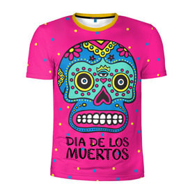 Мужская футболка 3D спортивная с принтом Мексиканский череп в Екатеринбурге, 100% полиэстер с улучшенными характеристиками | приталенный силуэт, круглая горловина, широкие плечи, сужается к линии бедра | день мертвыхб сахарный череп | мексика | традиция | узоры | цветы
