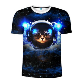 Мужская футболка 3D спортивная с принтом Кот космонавт в Екатеринбурге, 100% полиэстер с улучшенными характеристиками | приталенный силуэт, круглая горловина, широкие плечи, сужается к линии бедра | звёздное небо | космос | кот | кошка | прикольные картинки