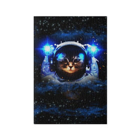 Обложка для паспорта матовая кожа с принтом Кот космонавт в Екатеринбурге, натуральная матовая кожа | размер 19,3 х 13,7 см; прозрачные пластиковые крепления | звёздное небо | космос | кот | кошка | прикольные картинки