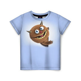 Детская футболка 3D с принтом Плюшевый чертёнок в Екатеринбурге, 100% гипоаллергенный полиэфир | прямой крой, круглый вырез горловины, длина до линии бедер, чуть спущенное плечо, ткань немного тянется | дьявол | монстр | позитив | прикольные картинки | чёрт