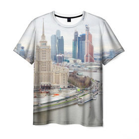 Мужская футболка 3D с принтом Москва-Сити в Екатеринбурге, 100% полиэфир | прямой крой, круглый вырез горловины, длина до линии бедер | 