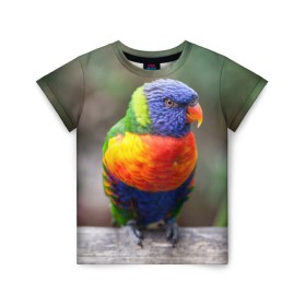 Детская футболка 3D с принтом Попугай в Екатеринбурге, 100% гипоаллергенный полиэфир | прямой крой, круглый вырез горловины, длина до линии бедер, чуть спущенное плечо, ткань немного тянется | пернатые | попугай | прикольные картинки | природа | птица