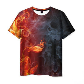 Мужская футболка 3D с принтом Стихия огня в Екатеринбурге, 100% полиэфир | прямой крой, круглый вырез горловины, длина до линии бедер | Тематика изображения на принте: дым | пламя | страсть