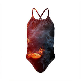 Детский купальник 3D с принтом Стихия огня в Екатеринбурге, Полиэстер 85%, Спандекс 15% | Слитный крой, подклад по переду изделия, узкие бретели | дым | пламя | страсть