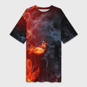 Платье-футболка 3D с принтом Стихия огня в Екатеринбурге,  |  | Тематика изображения на принте: дым | пламя | страсть