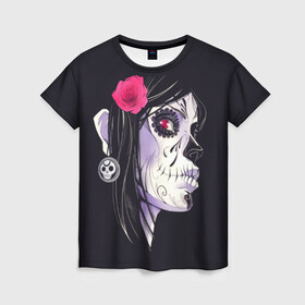 Женская футболка 3D с принтом День мертвецов в Екатеринбурге, 100% полиэфир ( синтетическое хлопкоподобное полотно) | прямой крой, круглый вырез горловины, длина до линии бедер | mexi | день мертвых | мексика | мексиканский череп | мертвецов | орнамент | праздник | узоры | цветы
