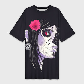 Платье-футболка 3D с принтом День мертвецов в Екатеринбурге,  |  | Тематика изображения на принте: mexi | день мертвых | мексика | мексиканский череп | мертвецов | орнамент | праздник | узоры | цветы