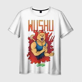 Мужская футболка 3D с принтом WUSHU jungle в Екатеринбурге, 100% полиэфир | прямой крой, круглый вырез горловины, длина до линии бедер | Тематика изображения на принте: арт | боевые искусства | животные | красный | пума | рисунки | синий | спорт | ушу | шрифт