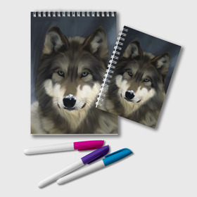 Блокнот с принтом Картина волк в Екатеринбурге, 100% бумага | 48 листов, плотность листов — 60 г/м2, плотность картонной обложки — 250 г/м2. Листы скреплены удобной пружинной спиралью. Цвет линий — светло-серый
 | Тематика изображения на принте: волк | животные | собака