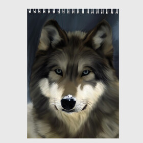 Скетчбук с принтом Картина волк в Екатеринбурге, 100% бумага
 | 48 листов, плотность листов — 100 г/м2, плотность картонной обложки — 250 г/м2. Листы скреплены сверху удобной пружинной спиралью | Тематика изображения на принте: волк | животные | собака