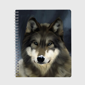 Тетрадь с принтом Картина волк в Екатеринбурге, 100% бумага | 48 листов, плотность листов — 60 г/м2, плотность картонной обложки — 250 г/м2. Листы скреплены сбоку удобной пружинной спиралью. Уголки страниц и обложки скругленные. Цвет линий — светло-серый
 | Тематика изображения на принте: волк | животные | собака