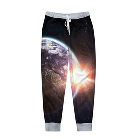 Мужские брюки 3D с принтом Космический свет в Екатеринбурге, 100% полиэстер | манжеты по низу, эластичный пояс регулируется шнурком, по бокам два кармана без застежек, внутренняя часть кармана из мелкой сетки | вселенная | галактика | земля | солнце