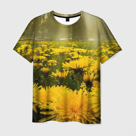 Мужская футболка 3D с принтом Цветочная поляна в Екатеринбурге, 100% полиэфир | прямой крой, круглый вырез горловины, длина до линии бедер | Тематика изображения на принте: лес | поляна | прикольные картинки | цветочки | цветы