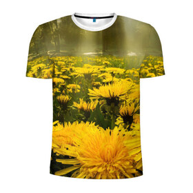 Мужская футболка 3D спортивная с принтом Цветочная поляна в Екатеринбурге, 100% полиэстер с улучшенными характеристиками | приталенный силуэт, круглая горловина, широкие плечи, сужается к линии бедра | лес | поляна | прикольные картинки | цветочки | цветы