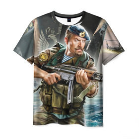 Мужская футболка 3D с принтом ВДВ в Екатеринбурге, 100% полиэфир | прямой крой, круглый вырез горловины, длина до линии бедер | армия