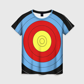 Женская футболка 3D с принтом Мишень для лука в Екатеринбурге, 100% полиэфир ( синтетическое хлопкоподобное полотно) | прямой крой, круглый вырез горловины, длина до линии бедер | оружие | спорт | стрельба