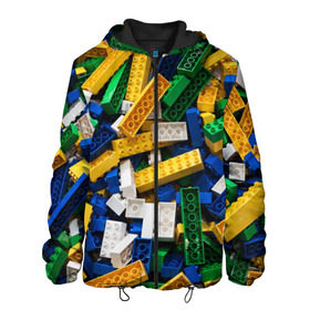 Мужская куртка 3D с принтом Конструктор LEGO в Екатеринбурге, ткань верха — 100% полиэстер, подклад — флис | прямой крой, подол и капюшон оформлены резинкой с фиксаторами, два кармана без застежек по бокам, один большой потайной карман на груди. Карман на груди застегивается на липучку | игрушка | конструктор | лего