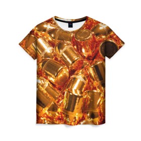 Женская футболка 3D с принтом Золотые пули в Екатеринбурге, 100% полиэфир ( синтетическое хлопкоподобное полотно) | прямой крой, круглый вырез горловины, длина до линии бедер | макро | пули