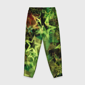 Детские брюки 3D с принтом Зеленые звезды в Екатеринбурге, 100% полиэстер | манжеты по низу, эластичный пояс регулируется шнурком, по бокам два кармана без застежек, внутренняя часть кармана из мелкой сетки | звезды | космос | небо