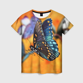 Женская футболка 3D с принтом Рисунок бабочка в Екатеринбурге, 100% полиэфир ( синтетическое хлопкоподобное полотно) | прямой крой, круглый вырез горловины, длина до линии бедер | бабочка