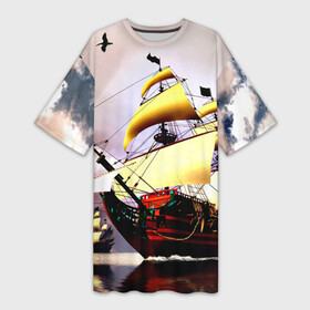 Платье-футболка 3D с принтом Фрегат в Екатеринбурге,  |  | вмф | исторический | корабль | море | океан | парусник
