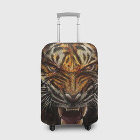 Чехол для чемодана 3D с принтом Злобный Тигр в Екатеринбурге, 86% полиэфир, 14% спандекс | двустороннее нанесение принта, прорези для ручек и колес | 