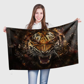 Флаг 3D с принтом Злобный Тигр в Екатеринбурге, 100% полиэстер | плотность ткани — 95 г/м2, размер — 67 х 109 см. Принт наносится с одной стороны | 