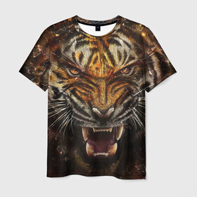 Мужская футболка 3D с принтом Злобный Тигр в Екатеринбурге, 100% полиэфир | прямой крой, круглый вырез горловины, длина до линии бедер | 