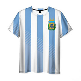 Мужская футболка 3D с принтом Сборная Аргентины по футболу в Екатеринбурге, 100% полиэфир | прямой крой, круглый вырез горловины, длина до линии бедер | argentina | аргентина