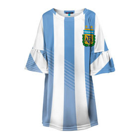 Детское платье 3D с принтом Сборная Аргентины по футболу в Екатеринбурге, 100% полиэстер | прямой силуэт, чуть расширенный к низу. Круглая горловина, на рукавах — воланы | argentina | аргентина
