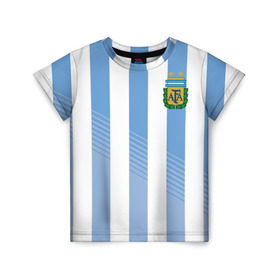 Детская футболка 3D с принтом Сборная Аргентины по футболу в Екатеринбурге, 100% гипоаллергенный полиэфир | прямой крой, круглый вырез горловины, длина до линии бедер, чуть спущенное плечо, ткань немного тянется | Тематика изображения на принте: argentina | аргентина