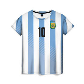 Женская футболка 3D с принтом Месси (сборная Аргентины) в Екатеринбурге, 100% полиэфир ( синтетическое хлопкоподобное полотно) | прямой крой, круглый вырез горловины, длина до линии бедер | barcelona | lionel | messi | аргентина | барселона | кубок | лионель | мира | сборная | футбол
