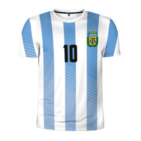 Мужская футболка 3D спортивная с принтом Месси (сборная Аргентины) в Екатеринбурге, 100% полиэстер с улучшенными характеристиками | приталенный силуэт, круглая горловина, широкие плечи, сужается к линии бедра | barcelona | lionel | messi | аргентина | барселона | кубок | лионель | мира | сборная | футбол