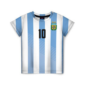 Детская футболка 3D с принтом Месси (сборная Аргентины) в Екатеринбурге, 100% гипоаллергенный полиэфир | прямой крой, круглый вырез горловины, длина до линии бедер, чуть спущенное плечо, ткань немного тянется | barcelona | lionel | messi | аргентина | барселона | кубок | лионель | мира | сборная | футбол