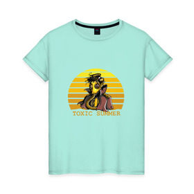 Женская футболка хлопок с принтом Toxic Summer в Екатеринбурге, 100% хлопок | прямой крой, круглый вырез горловины, длина до линии бедер, слегка спущенное плечо | газ | желтый | кислота | опасно | рисунок | солнце | токсично | человек