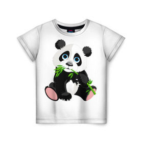 Детская футболка 3D с принтом Пандочка в Екатеринбурге, 100% гипоаллергенный полиэфир | прямой крой, круглый вырез горловины, длина до линии бедер, чуть спущенное плечо, ткань немного тянется | бамбук | голубые глаза | панда