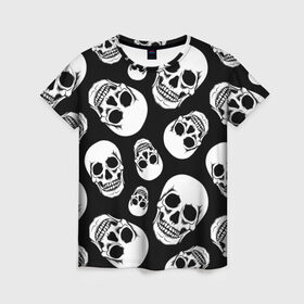 Женская футболка 3D с принтом Черепа в Екатеринбурге, 100% полиэфир ( синтетическое хлопкоподобное полотно) | прямой крой, круглый вырез горловины, длина до линии бедер | белый | паттерн | черно белый | черный
