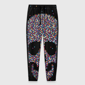 Мужские брюки 3D с принтом Череп в Екатеринбурге, 100% полиэстер | манжеты по низу, эластичный пояс регулируется шнурком, по бокам два кармана без застежек, внутренняя часть кармана из мелкой сетки | пиксельный | разноцветный | черный