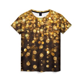 Женская футболка 3D с принтом Золотой дождь в Екатеринбурге, 100% полиэфир ( синтетическое хлопкоподобное полотно) | прямой крой, круглый вырез горловины, длина до линии бедер | dance | klub | золото | клуб | праздник | танцы