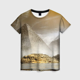 Женская футболка 3D с принтом Egypt в Екатеринбурге, 100% полиэфир ( синтетическое хлопкоподобное полотно) | прямой крой, круглый вырез горловины, длина до линии бедер | egypt | египет | закат | золото | клеопатра | мумия | песок | пирамиды | пустыня | солнце