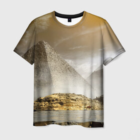 Мужская футболка 3D с принтом Egypt в Екатеринбурге, 100% полиэфир | прямой крой, круглый вырез горловины, длина до линии бедер | Тематика изображения на принте: egypt | египет | закат | золото | клеопатра | мумия | песок | пирамиды | пустыня | солнце