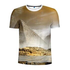 Мужская футболка 3D спортивная с принтом Egypt в Екатеринбурге, 100% полиэстер с улучшенными характеристиками | приталенный силуэт, круглая горловина, широкие плечи, сужается к линии бедра | egypt | египет | закат | золото | клеопатра | мумия | песок | пирамиды | пустыня | солнце