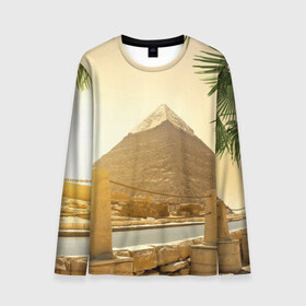 Мужской лонгслив 3D с принтом Egypt в Екатеринбурге, 100% полиэстер | длинные рукава, круглый вырез горловины, полуприлегающий силуэт | Тематика изображения на принте: egypt | египет | закат | золото | клеопатра | мумия | песок | пирамиды | пустыня | солнце
