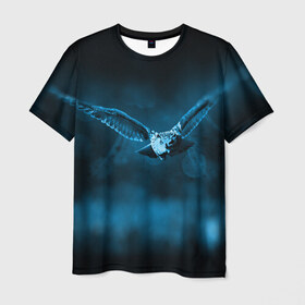 Мужская футболка 3D с принтом сова в Екатеринбурге, 100% полиэфир | прямой крой, круглый вырез горловины, длина до линии бедер | dark | клюв | лес | ночь | перья | птица | сова | темнота | филин