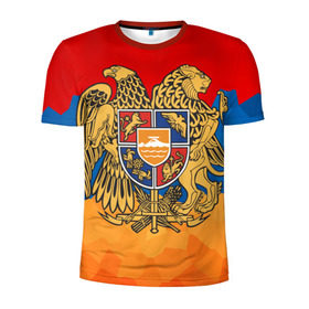 Мужская футболка 3D спортивная с принтом Армения в Екатеринбурге, 100% полиэстер с улучшенными характеристиками | приталенный силуэт, круглая горловина, широкие плечи, сужается к линии бедра | Тематика изображения на принте: герб | флаг