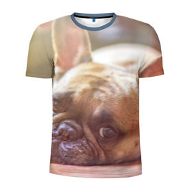 Мужская футболка 3D спортивная с принтом французский бульдог в Екатеринбурге, 100% полиэстер с улучшенными характеристиками | приталенный силуэт, круглая горловина, широкие плечи, сужается к линии бедра | Тематика изображения на принте: dog | бульдог | друг | собака | язык