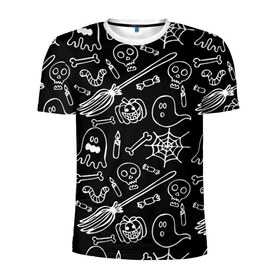 Мужская футболка 3D спортивная с принтом Призрачный арт в Екатеринбурге, 100% полиэстер с улучшенными характеристиками | приталенный силуэт, круглая горловина, широкие плечи, сужается к линии бедра | ведьма | призраки | тыквы | хеллоуин | черепа